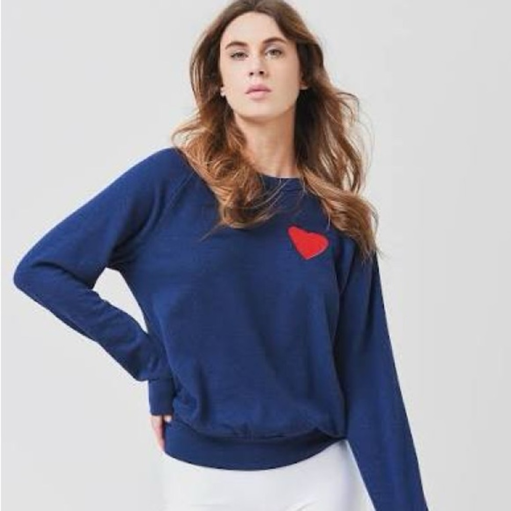 Aviator Nation Crewneck Embroidered Heart Sweatshirt, Navy